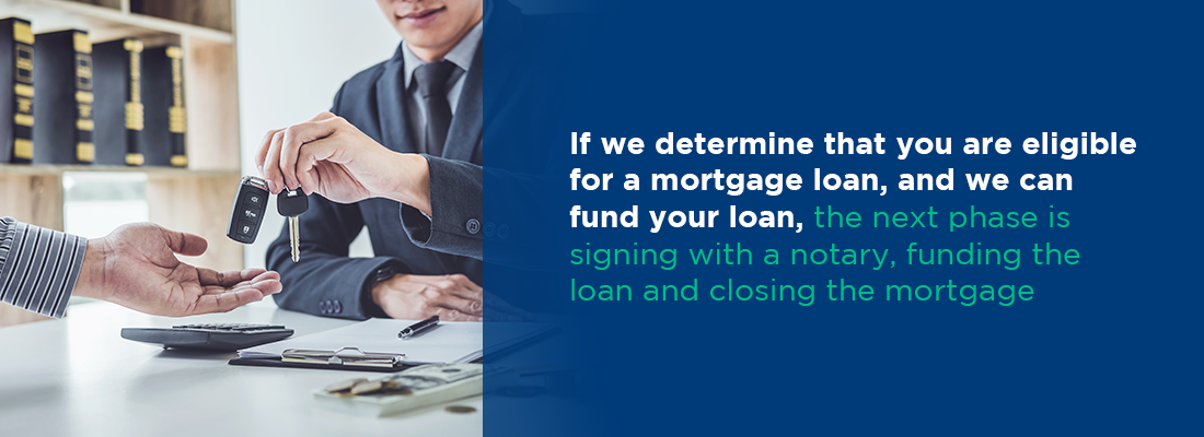 if we determine you are eligible and we can fund your loan, the next step is signing with a notary